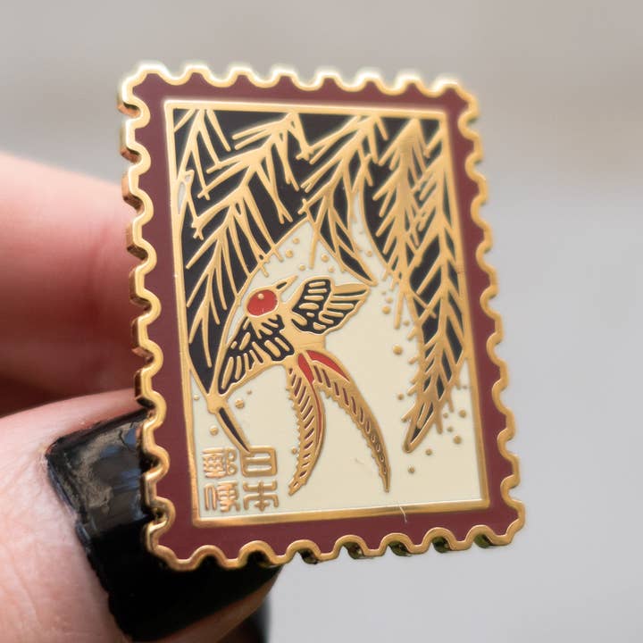 Épingle Émaillée Timbre Hanafuda Japonais – Oiseau Chanteur pour la vente par Kabujiro