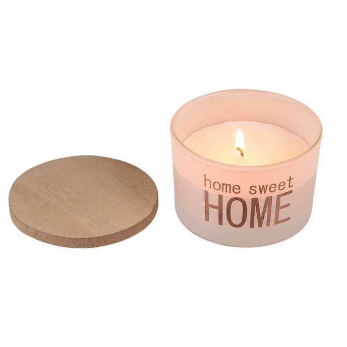 Out of the blue KG - Vendita all'ingrosso Candela in vasetto - Candela profumata (Rosa, Cotone Bianco, Melone, Gelsomino) in vetro con coperchio in legno, Home Sweet Home, set da 43