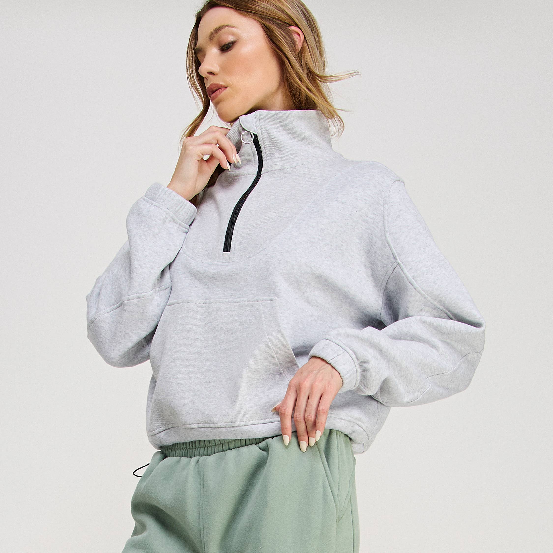 FREEZIA - Wholesale Sweatshirt - Women's - FRENCH TERRY NECK HALF ZIP SWEATSHIRT PULLOVER-FZ00124