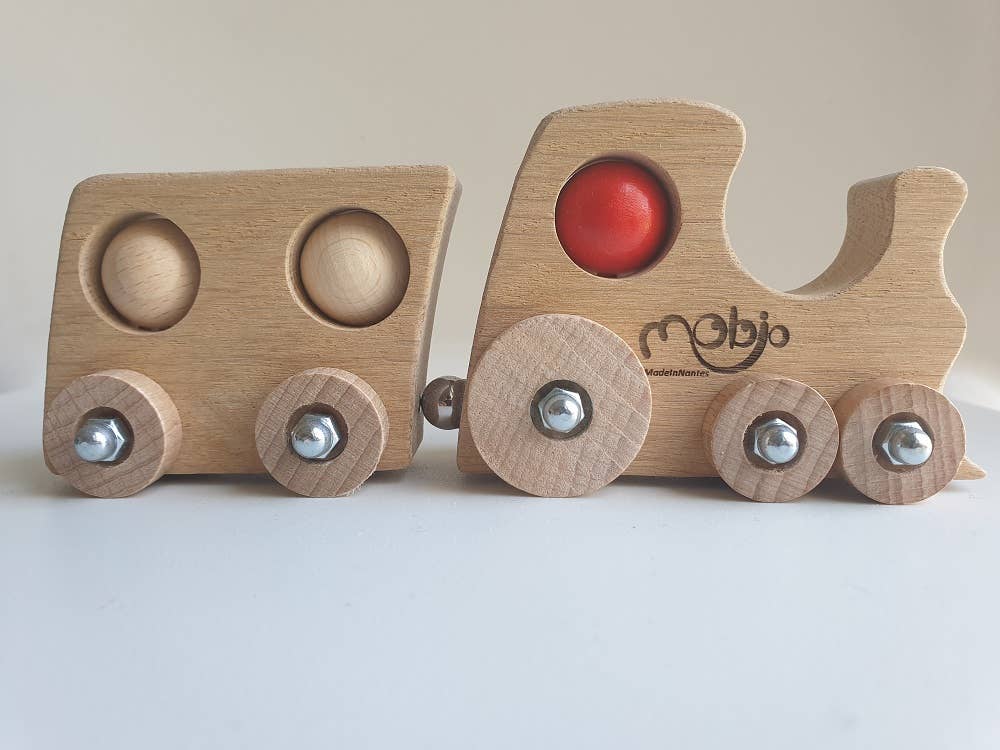 Mobjo - Vendita all'ingrosso Giocattolo in legno - Bambini - Piccolo treno in legno con locomotiva e carro articolato TchouJo5