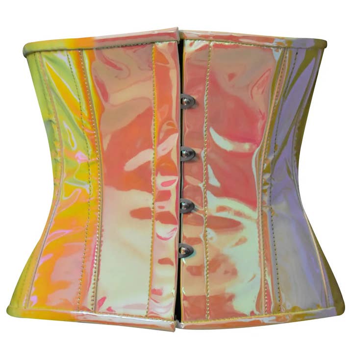 Steel Boned Holographic Under bust Corset in Yellow/Pink
for wholesale by Attire Fashion Club
