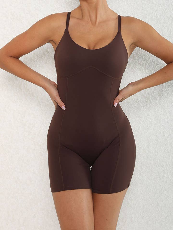 Crave by FW - Wholesale Jumpsuit - Women's - Cross Strap Short Bodysuit Backless One Piece Yoga Jumpsuit38