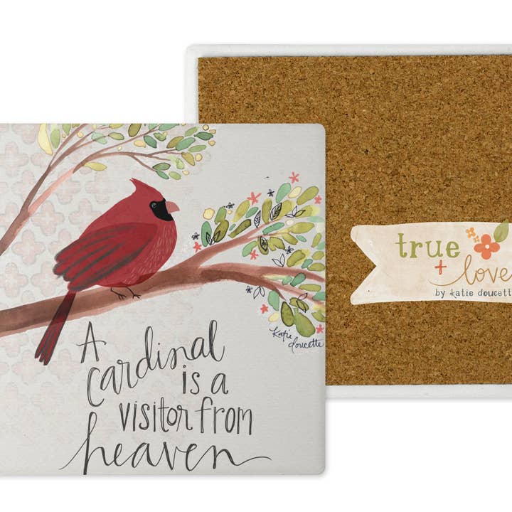 A Cardinal is a Visitor from Heaven Coaster for wholesale by True and Lovely (formerly polka dot mitten)