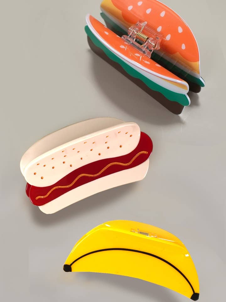 JUMBO LEMONADE BANANA HAMBURGER HAIR CLAW CLIPS | 40H843 for wholesale by JOSSLYN by wall to wall