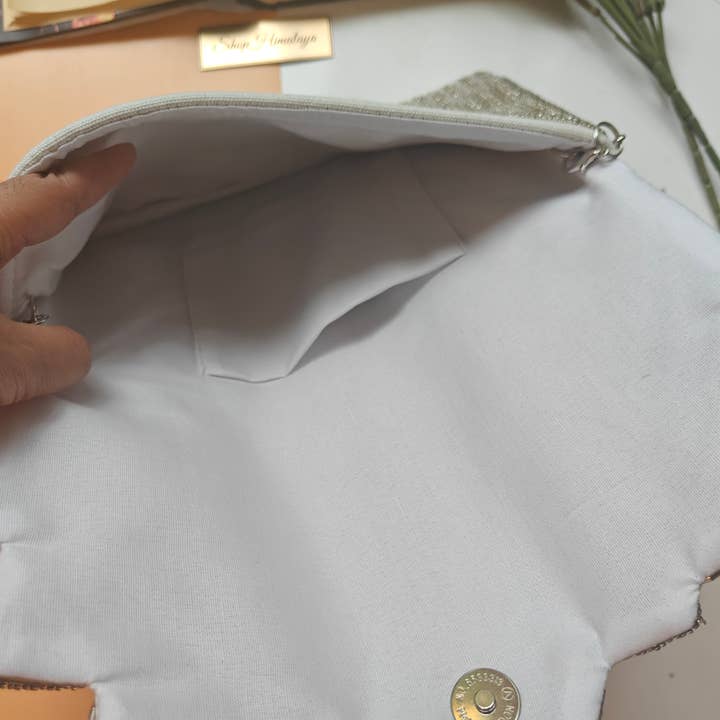 ShopHimalaya - Vente Pochette – femme - Pochette à Perles Argentée | Sac de Soirée Art Déco pour Mariée