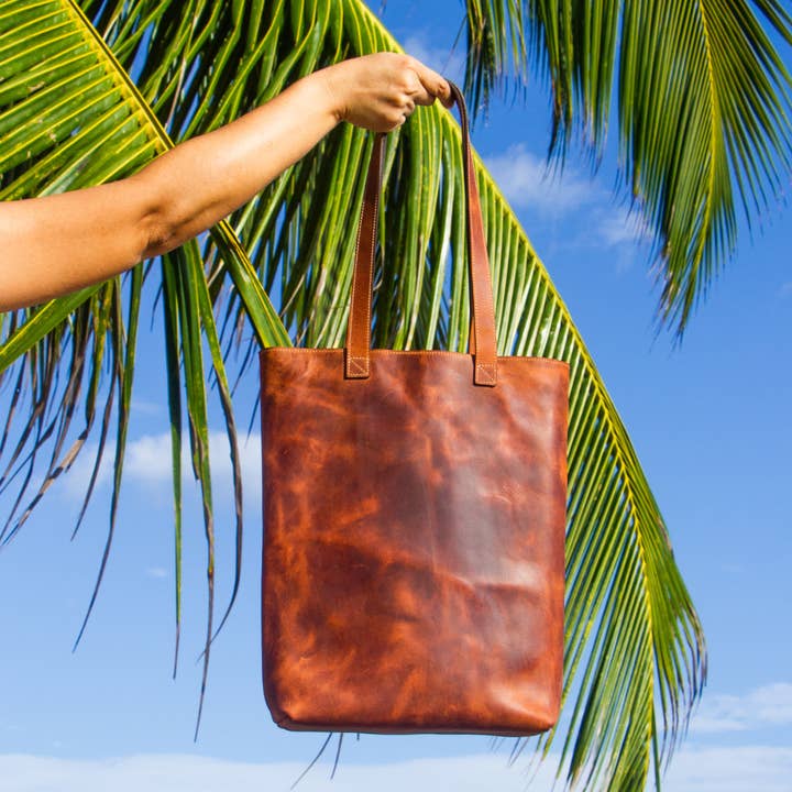 Twin Engine Coffee - Wholesale Tote Bag - Women's - Tote in Leather / Brown / Fair trade Handmade Artisanal
