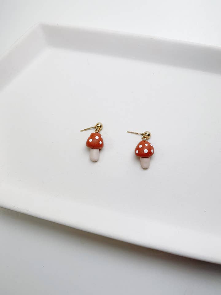 Mini Mushrooms | Handmade Polymer Clay Earrings for wholesale by LivCreated