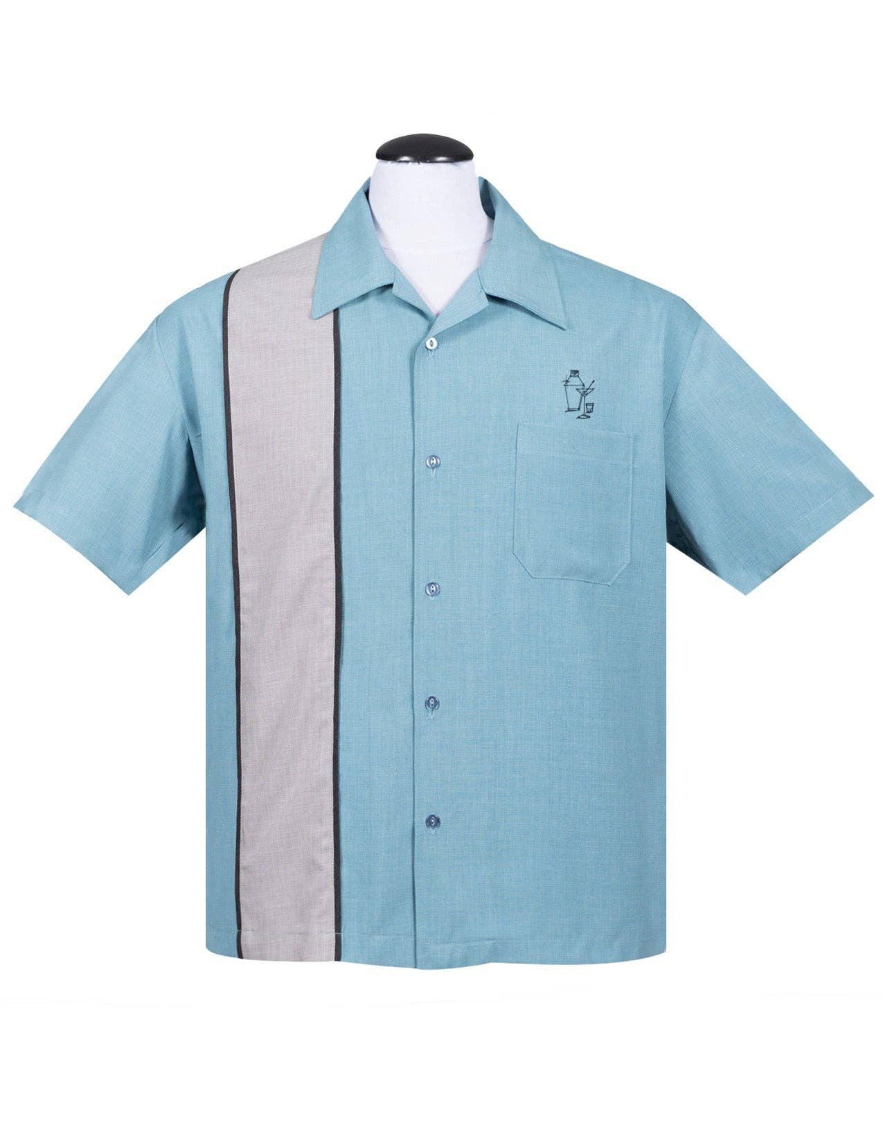 Steady Clothing - Wholesale Button Down Shirt - Men's - Palm Springs Cocktail Bowling Shirt in Aqua