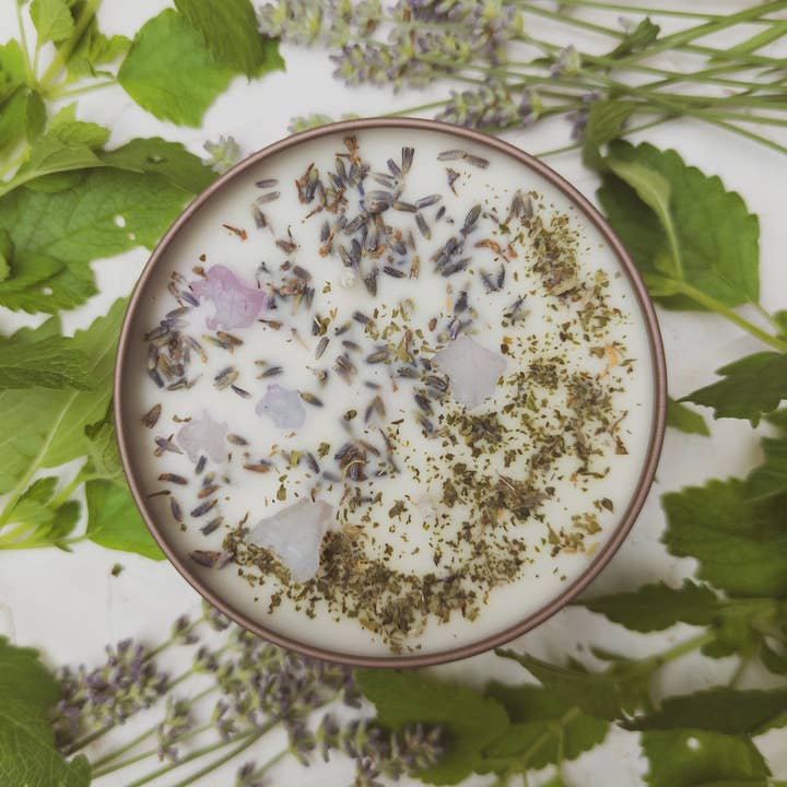 Ash & Rose – wholesale Reseljus – Sooothe lavendel mynta botaniska tenn ljus ört soja vax gåva