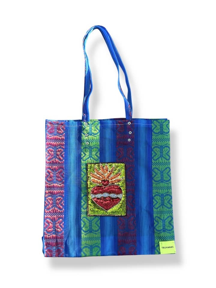 Sac cabas moyen cœur flamme bleu pour la vente par Truhanas