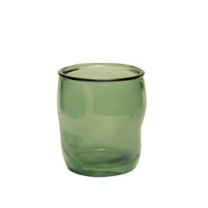 Green glass bathroom cup for wholesale by Andrea House