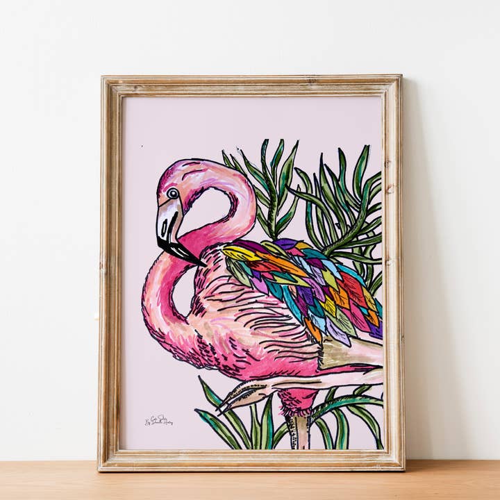 Pink Flamingo Wall Print for wholesale by Cute Salute