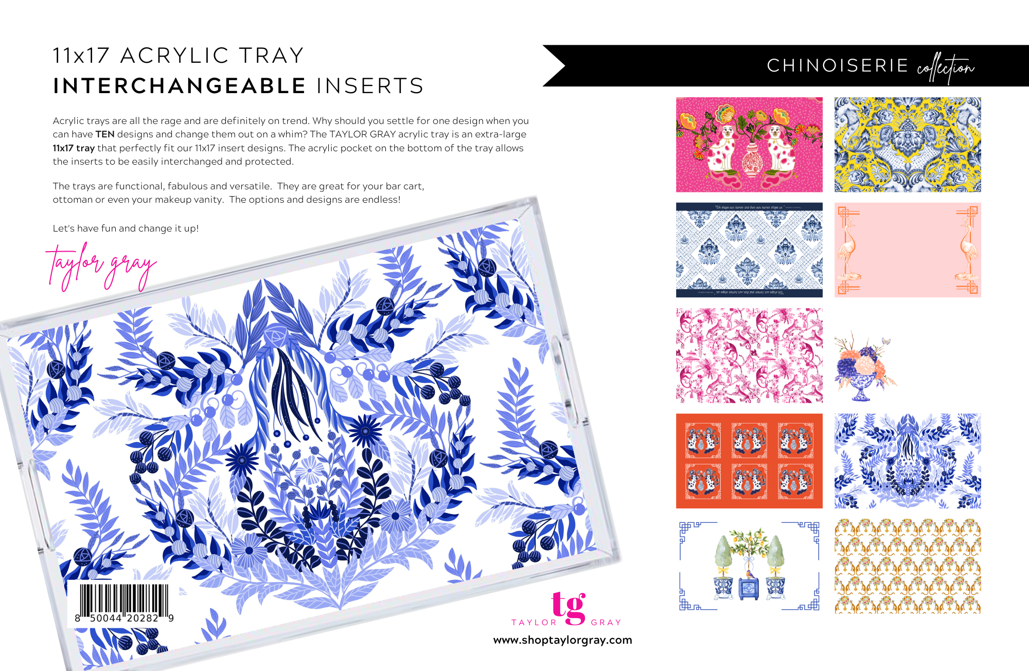 TAYLOR GRAY - Wholesale Decorative Tray - 11x17 CHINOISERIE insert set of 1011