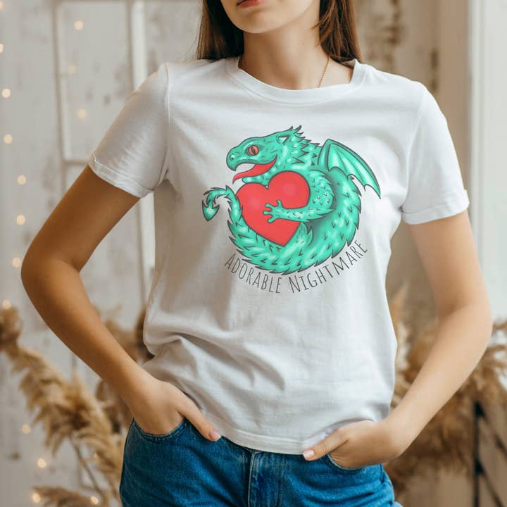 Hannah Kate Makes – wholesale T-shirt (graphic) – unisex – Baby Dragon & Heart T-shirt - White - 100% Cotton11