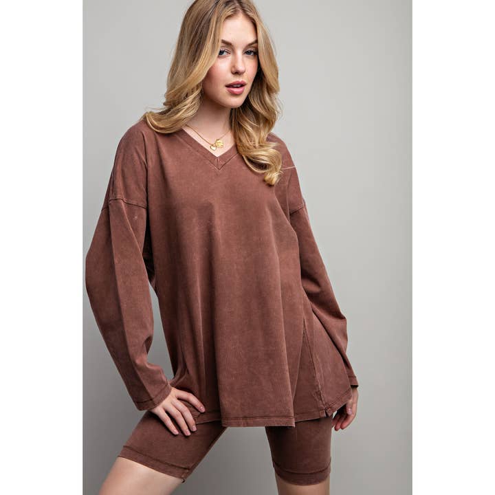 Sweet Generis - Wholesale Lounge Set - Women's - COTTON MINIERAL WASHED OVERSIZE TOP WITH CASUAL BIKER SHORT 8