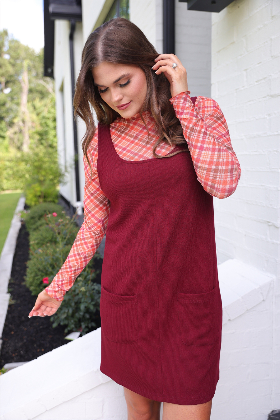 Rory Ribbed Jumper Dress- Burgundy for wholesale on Faire5