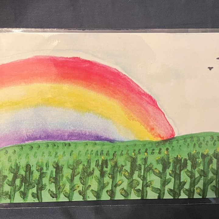 Rainbow with Corn Field 5x7 Watercolor and Acrylic Art Print for wholesale by The Jack Dabbler