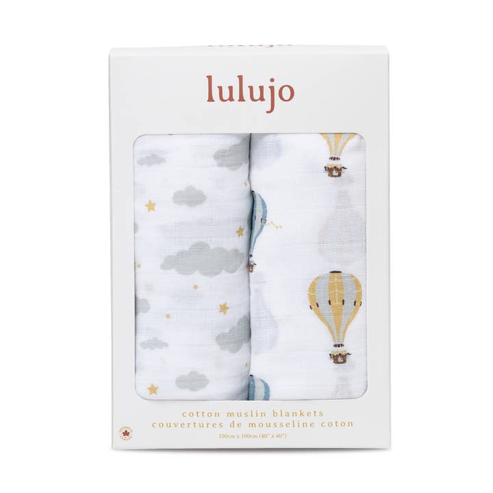 Lulujo Cotton Swaddles - Hot Air Balloons & Clouds 2PK for wholesale by Mary Meyer