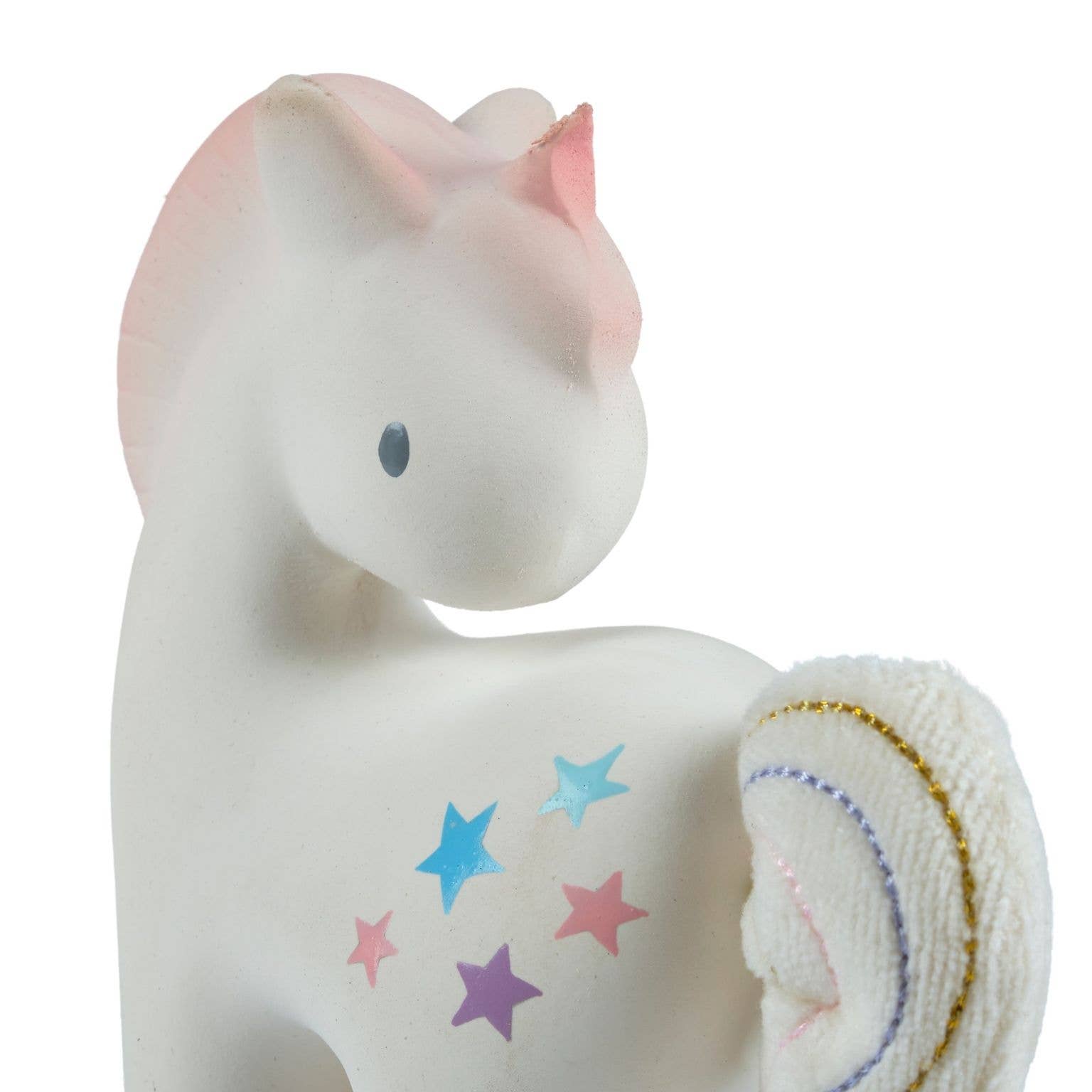 Tikiri Toys LLC - Wholesale Handheld Rattle - Baby - Cotton Candy Unicorn Natural Rubber Rattle w/Crinkle Tail4