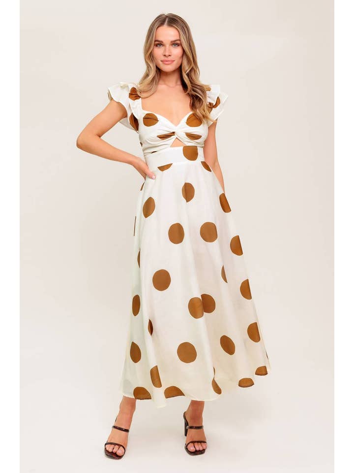 IVORY CAMEL A printed woven midi dress - ID22364 for wholesale on Faire