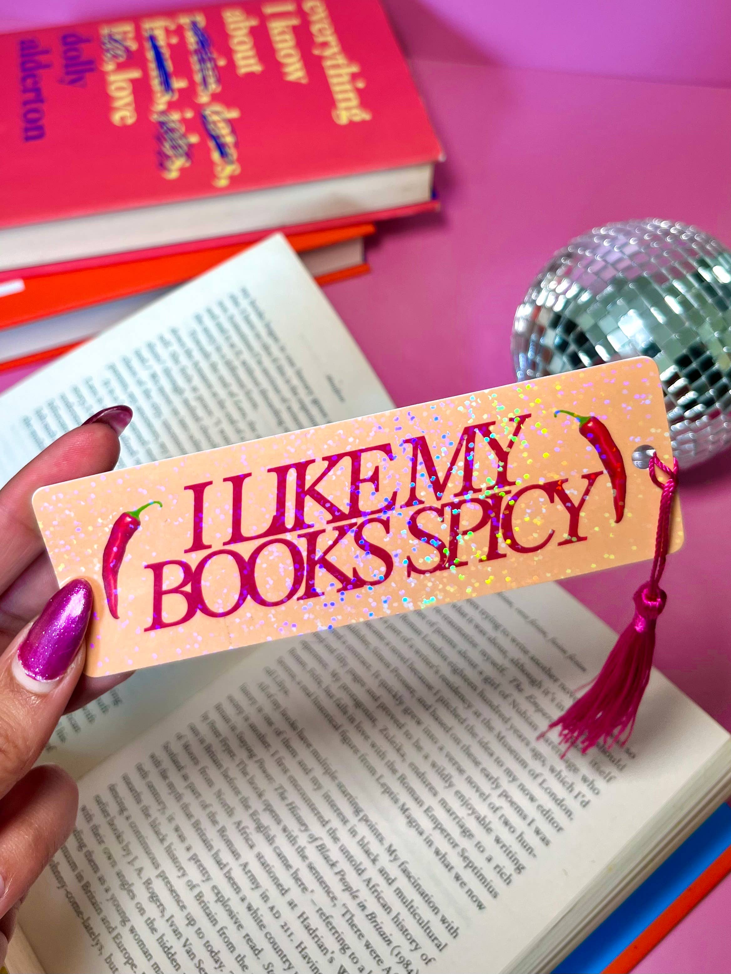 by Rosybum – wholesale Bookmark – I Like My Books Spicy Holographic Tassle Bookmark -Romantasy7