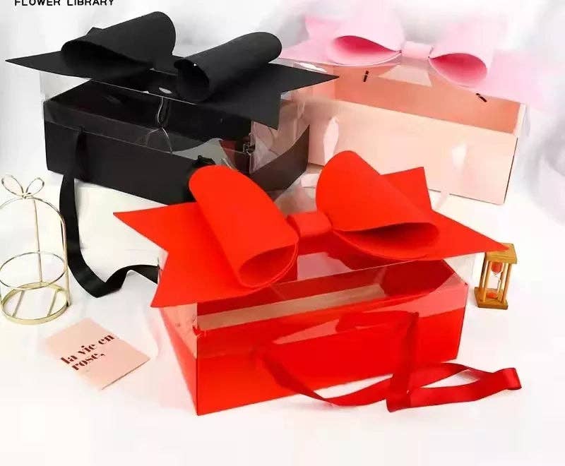 Elegant Design Supply - Wholesale Gift Box - Big Bow Rectangle Flower Box with Clear Lid14