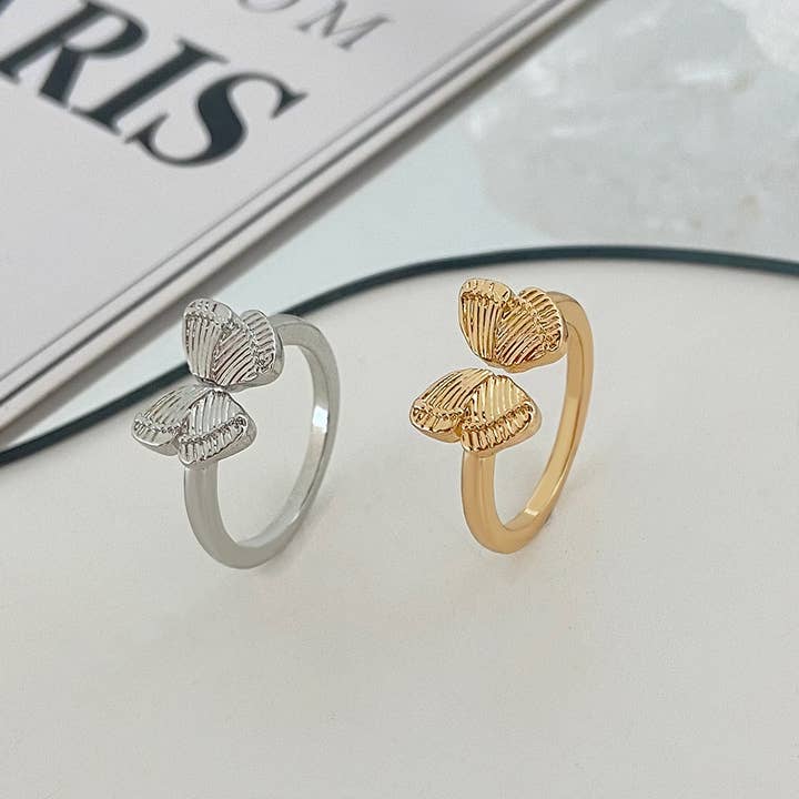 Tourtiwi - Wholesale Band/Stacked Ring - Elegant Silver & Gold Tone Butterfly Motif Rings