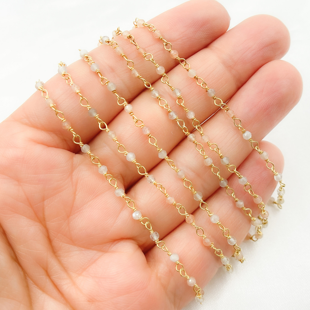 Tresor Jewelry Inc. - Wholesale Link & Chain Bracelet - Coated Peach Moonstone Wire Chain. CMS582