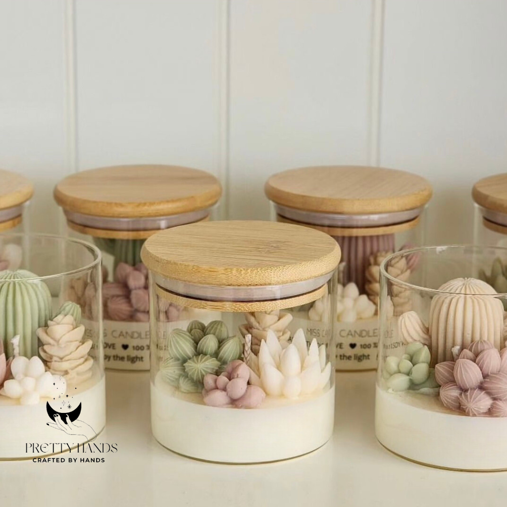 Pretty Hands – wholesale Novelty candle – Succulents Terrarium Candle With Lid Large3