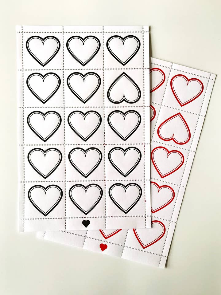 Hearts - Letterpress Lick & Stick Stamps for wholesale by The Portland Stamp Company