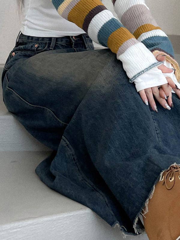 BLUE A-Line High Waisted Fringed Gradient Split-Joint Skirts for wholesale on Faire7