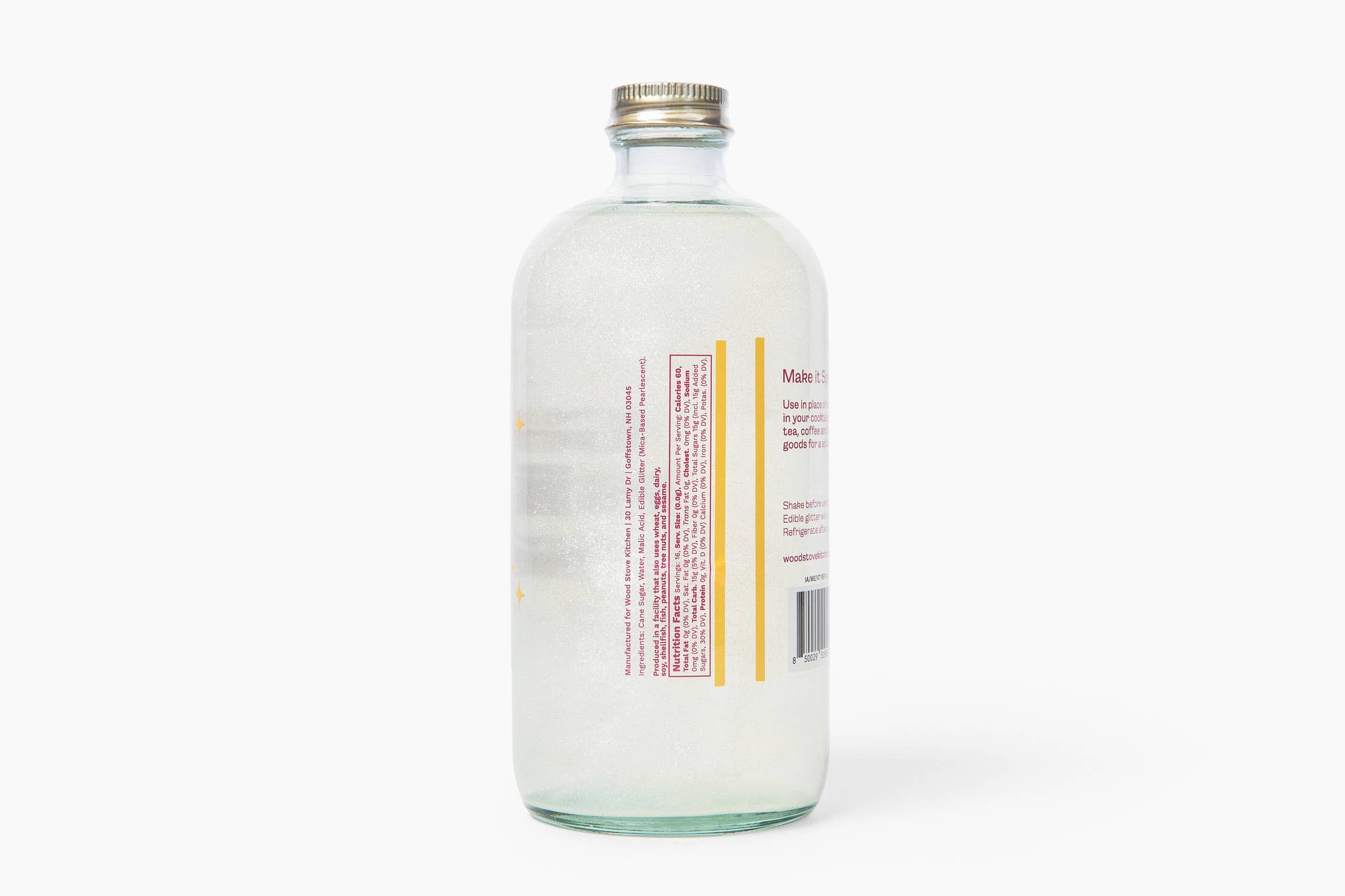 Wood Stove Kitchen – Engroshandel Cocktailmix/sirup – Glitrende simpel sirup, 473 ml med spiseligt glitter2