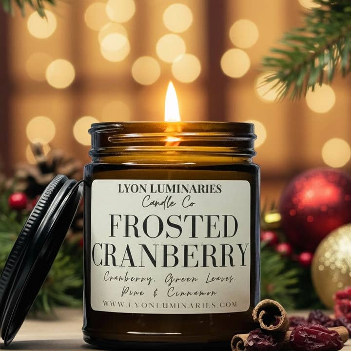 Frosted Cranberry Soy Blend Candle for wholesale by LYON Luminaries Candle Co.