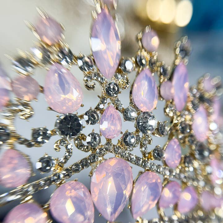 Happy Dream Gifts – wholesale Tiara – Dam – Rosa ädelsten Tiara, Brudbröllop Guldkrona, Festkrona