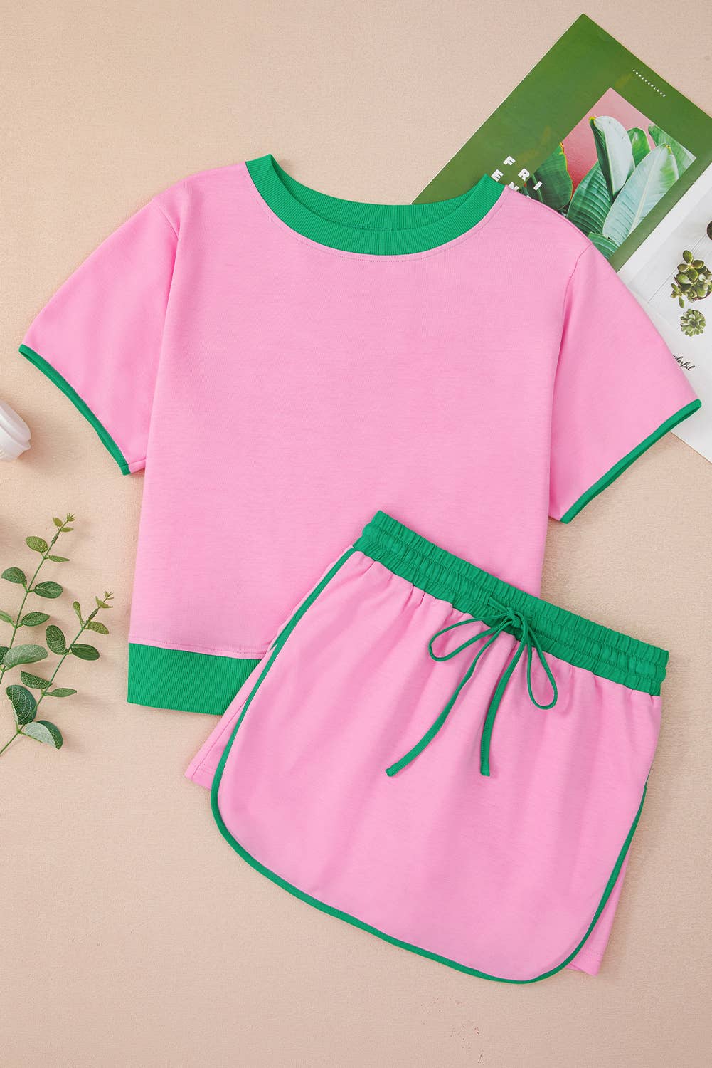 LA Society - Vente Ensemble haut et jupe - Femme - Ensemble T-shirt à épaules tombantes et jupe à blocs de couleur6