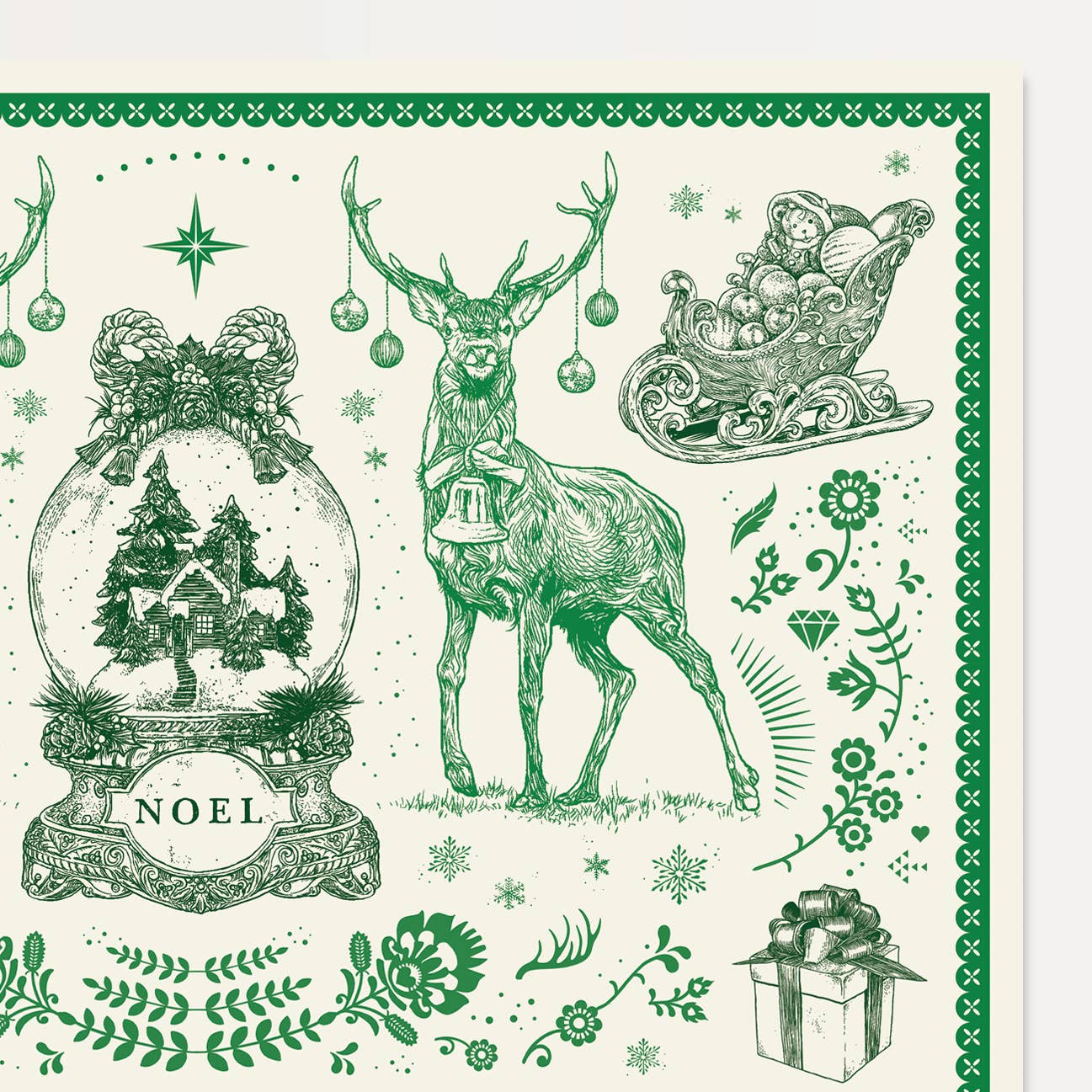 Brook Isle - Wholesale Disposable Placemat - Vintage Holiday Paper Placemats in Green (Set of 12)2