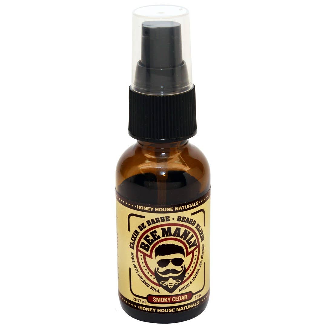 Honey House Naturals - Vente Produit structurant pour la barbe - Boîte de présentation d'élixir pour barbe Bee Manly, 12 pièces, testeur gratuit3