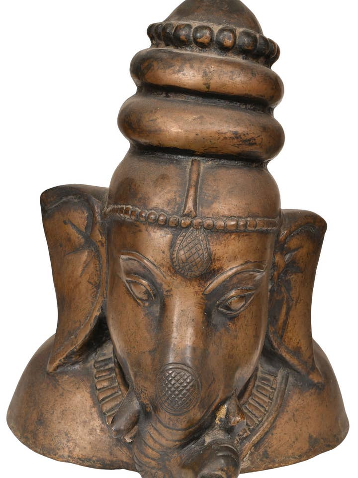 Buste de Lord Ganesha de 12 pouces en laiton | Fait à la main | Fabriqué en Inde pour la vente par Exotic India Art