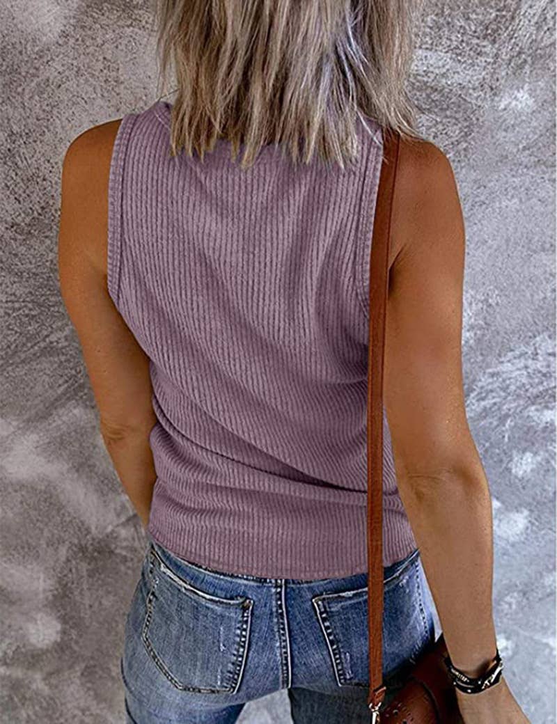 Lily Clothing - Wholesale Tank Top - Women's - SOLID COLOR V-NECK BREASTED SLIM-FIT KNIT VEST23