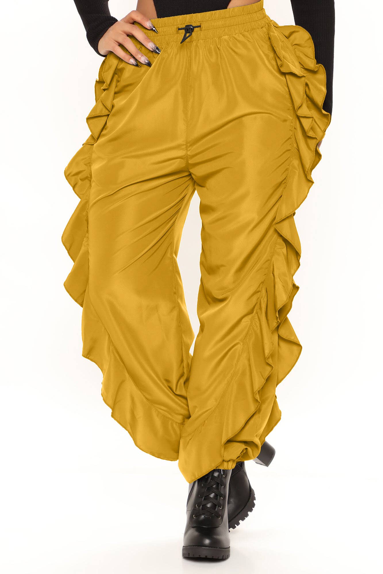 5besties inc - Wholesale Pants - Women's - DRAWSTRING WAIST RUFFLE SIDE CARGO PANTS8