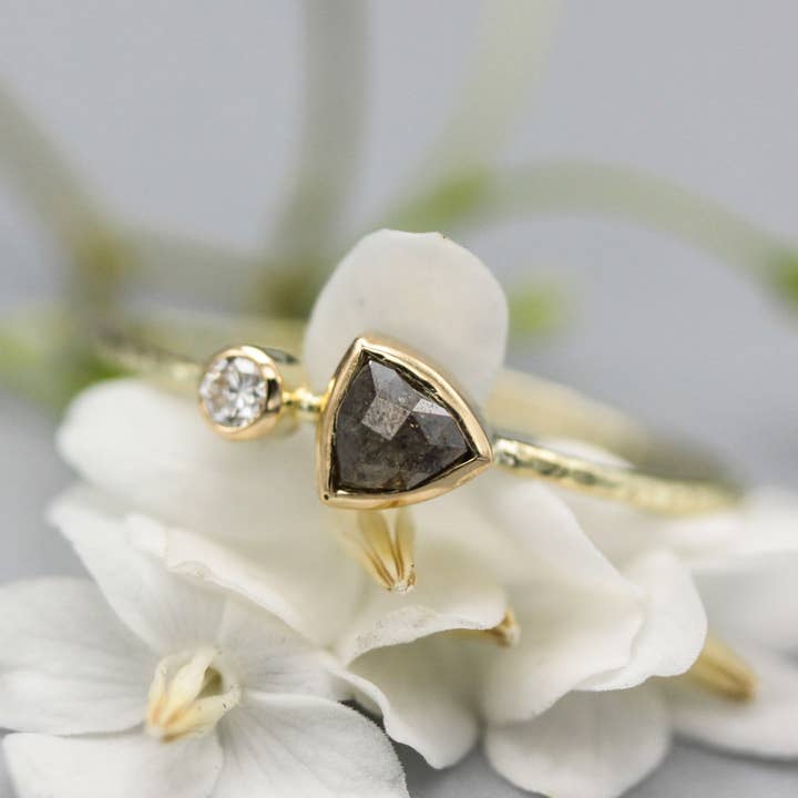 Salt and Pepper Diamond Ring with 14K Gold Band for wholesale by Metal Studio Jewelry