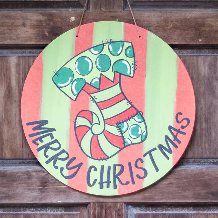 Christmas Door Hanger, Merry Christmas Stocking for wholesale by Clairmont & Co