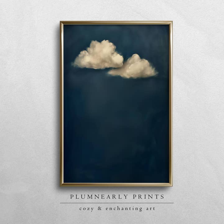 Plumnearly Prints - Wholesale Canvas Art - Indigo Blue Beige Cloud Oil Painting Framed Canvas Art 101