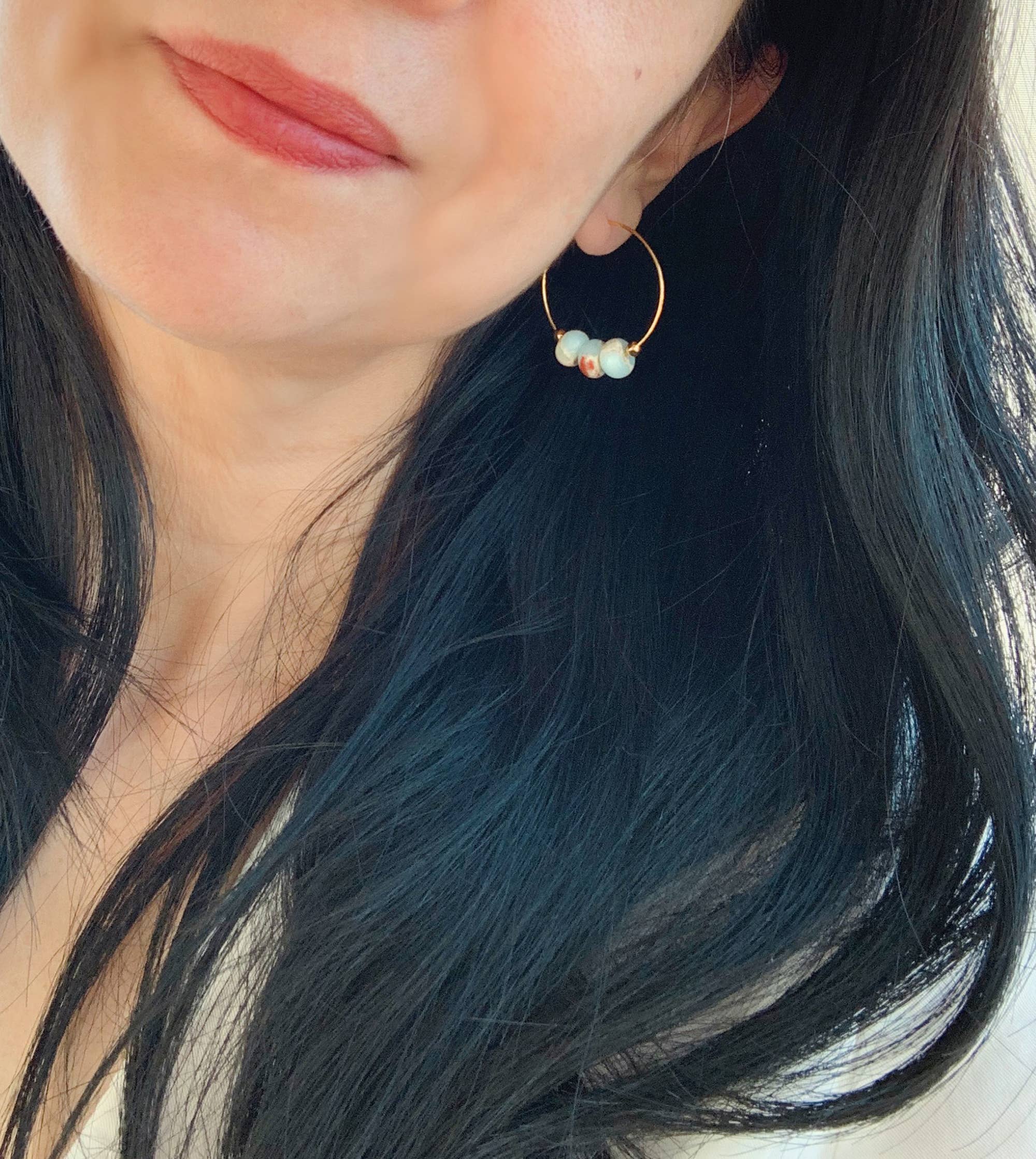 Laura Stark Designs - Wholesale Hoop Earrings - Aqua Terra Jasper Hoops | Beaded Hoops1