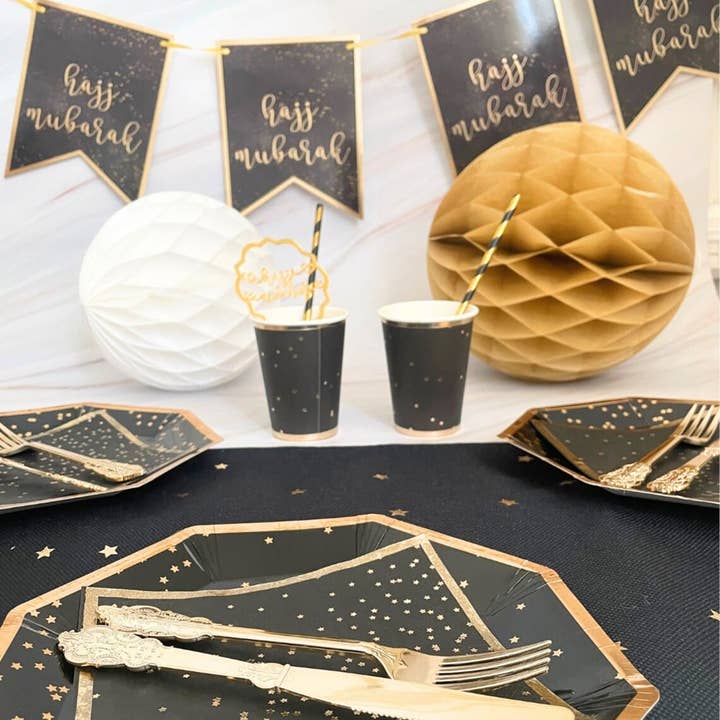 Peacock Supplies - Wholesale Banner - Hajj Mubarak Banner - Black & Gold