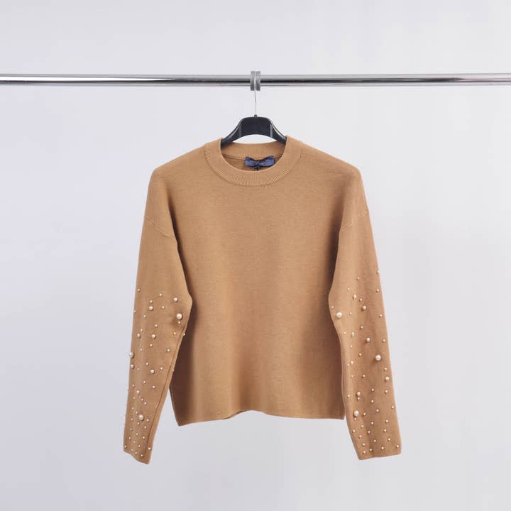 Cecile Wang – Engroshandel Pullover - Dame – Rundhalset sweater med perler på ærmerne DSY24226