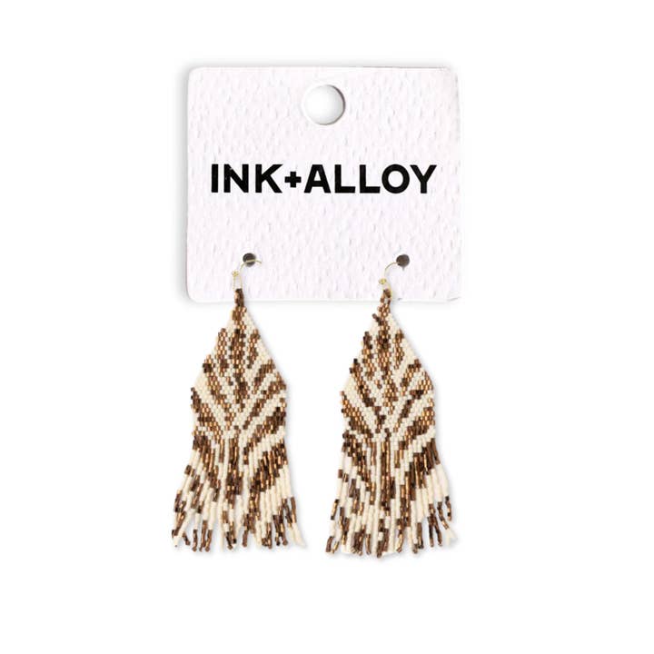 INK + ALLOY - Wholesale Tassel Earrings - Delilah Zebra Print Beaded Fringe Earrings Bronze + Ivory Wholesale2
