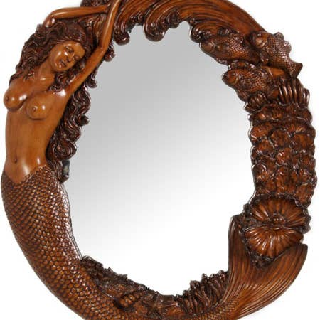 Mermaid Mirror Wood Look Finish Wall Mount 22"wx26"hx3.5"d for wholesale by Nautical Tropical Imports