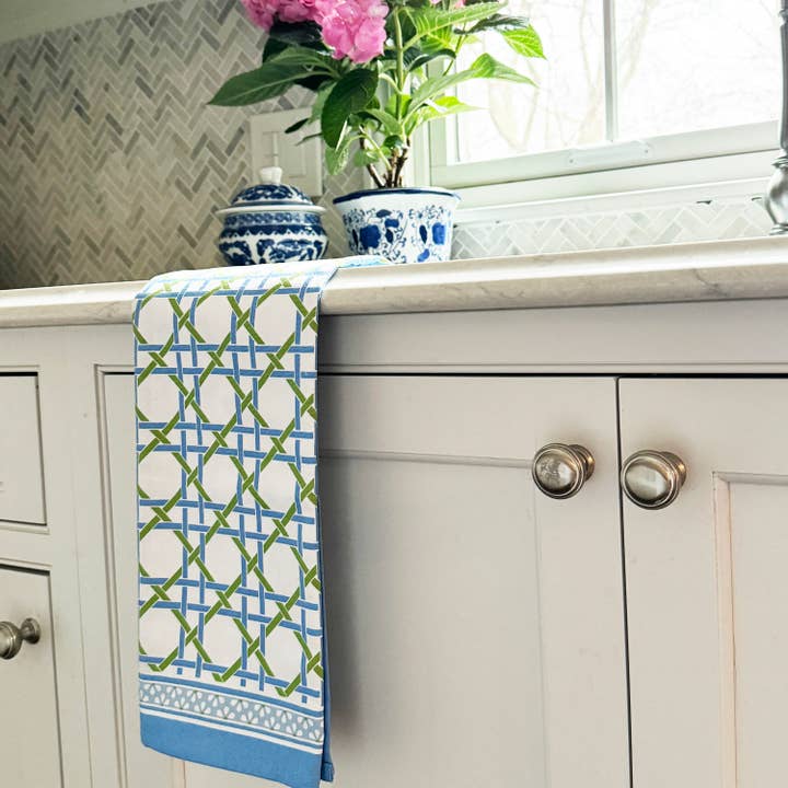 WH Hostess Social Stationery - Wholesale Tea Towel - SALE! In Stock WH Cotton Tea Towel Blue + Green Basketweave1