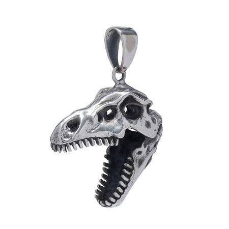 Large Silver Dinosaur Skeleton Head Pendant for wholesale by Midhaven Ltd - Tribal Steel